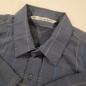 Travis Mathew Button Down Short Sleeve Shirt Mens Medium Dark Blue Golfing